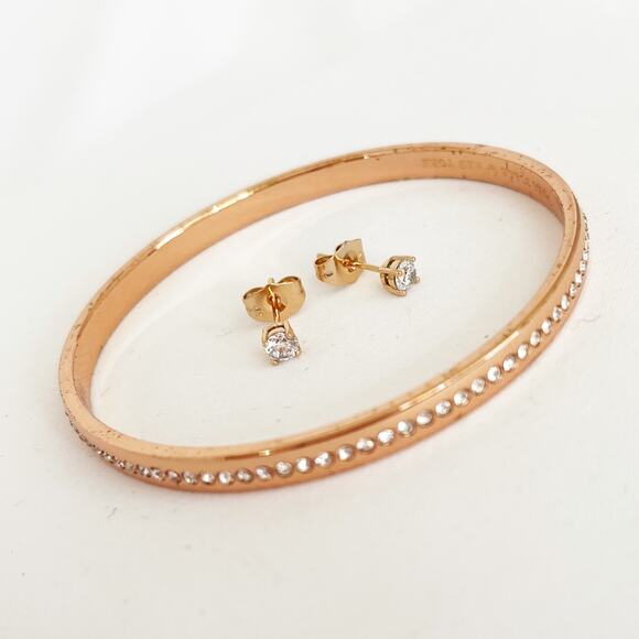 KATE SPADE Bracelet Bangle & Earrings Cubic Zirconia Pierced with KS Jewelry Box - Picture 7 of 8